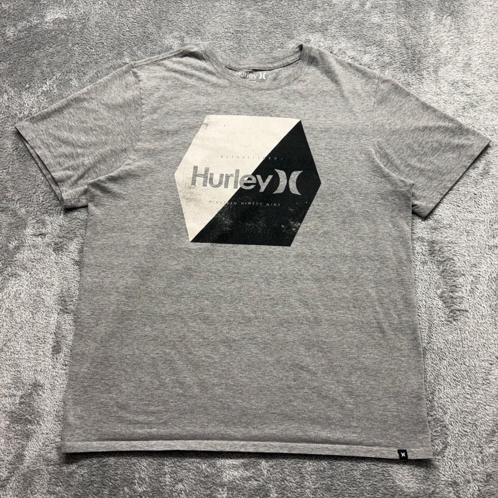Hurley Graphic T-Shirt‎ Mens Large Gray Good Short Sleeve Cotton Blend Tee
